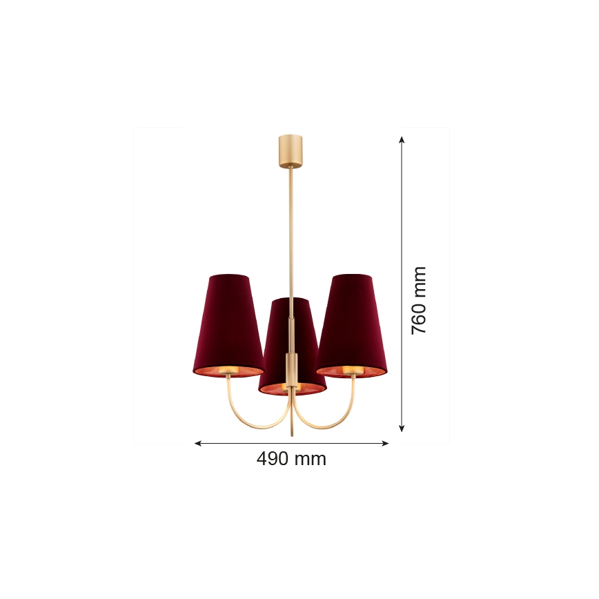 Argon 6270 - Candelabro suspenso SAFIANO 3xE27/15W/230V borgonha