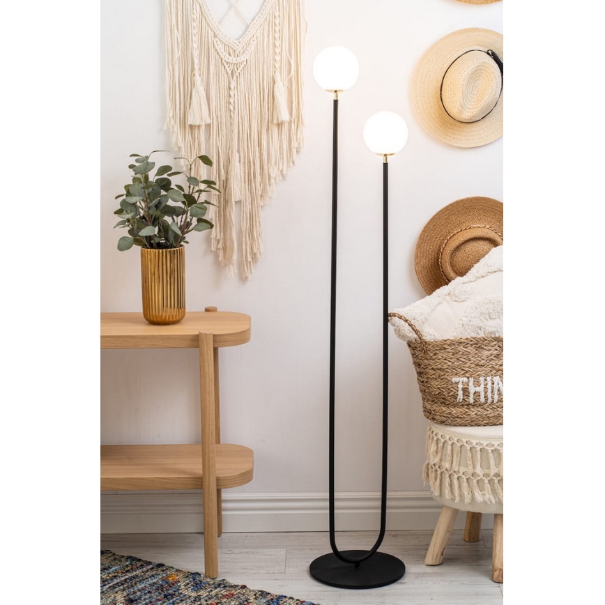 Argon 7073 - Candeeiro de chão FERRONE 2xE14/7W/230V preto/branco/dourado