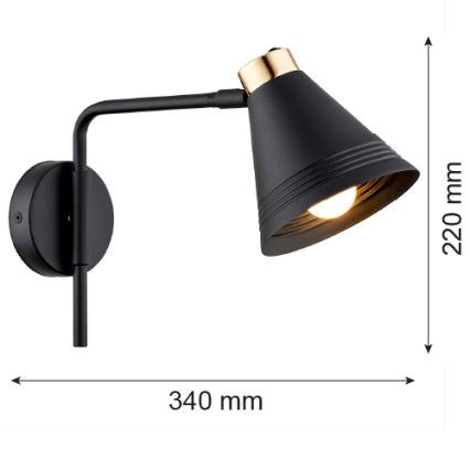 Argon 8008 - Candeeiro de parede AVALONE 1xE27/15W/230V 34 cm preto/dourado