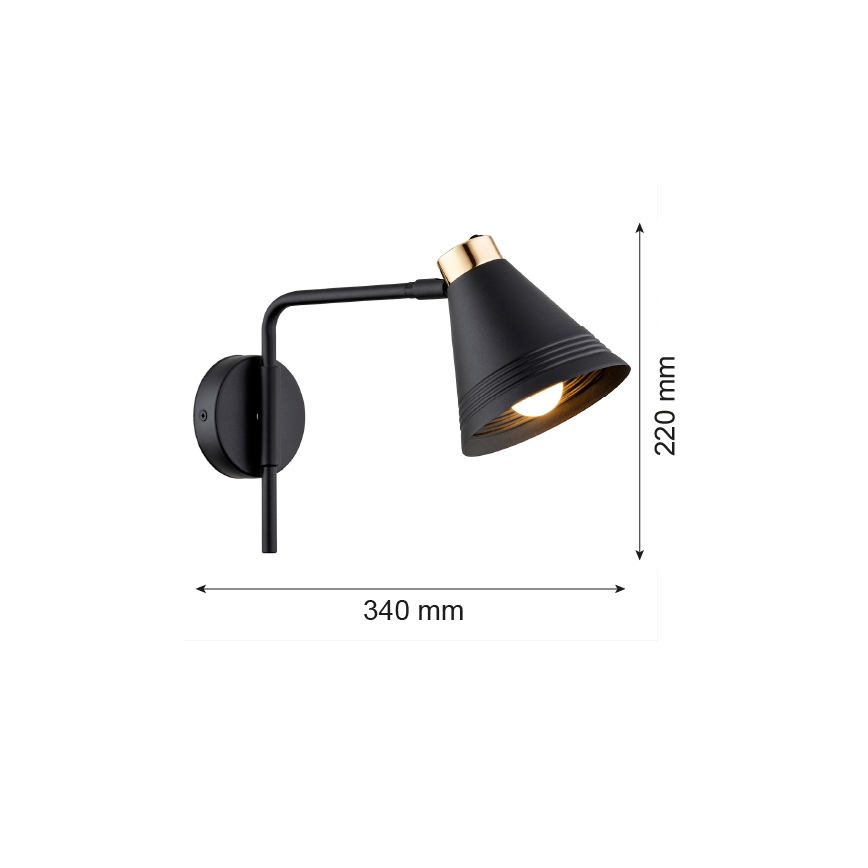 Argon 8008 - Candeeiro de parede AVALONE 1xE27/15W/230V 34 cm preto/dourado