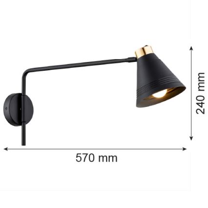 Argon 8009 - Candeeiro de parede AVALONE 1xE27/15W/230V 57 cm preto/dourado