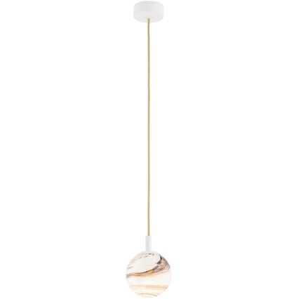 Argon 8451 - Candelabro suspenso ALMIROS 1xE14/7W/230V diâmetro 12 cm alabastro branco/dourada