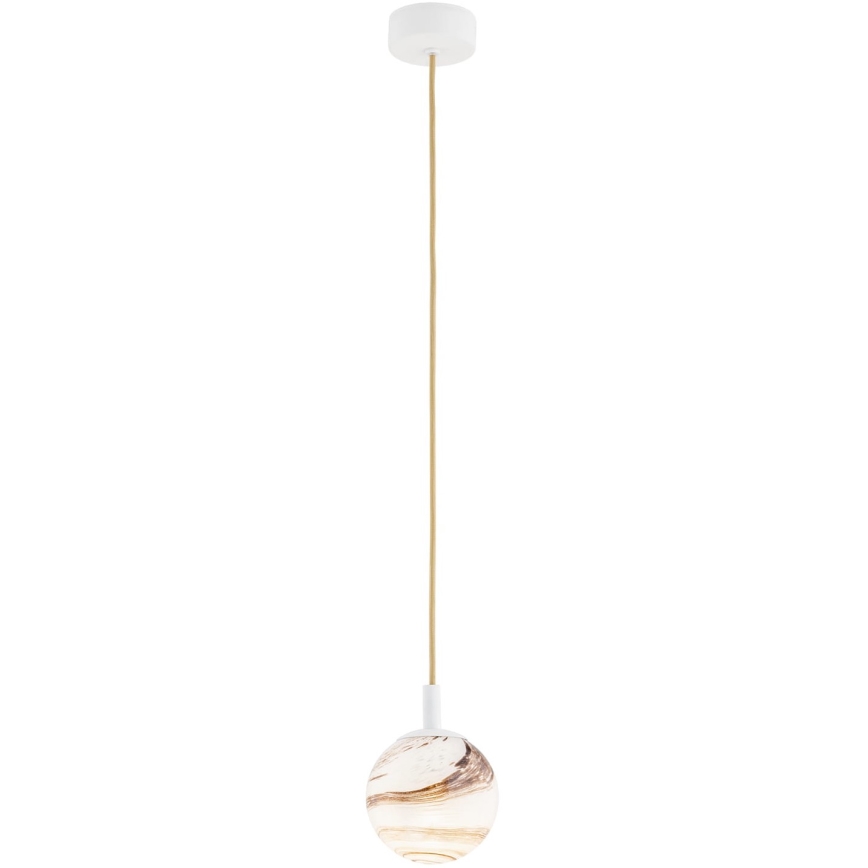 Argon 8451 - Candelabro suspenso ALMIROS 1xE14/7W/230V diâmetro 12 cm alabastro branco/dourada