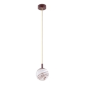 Argon 8452 - Candelabro suspenso ALMIROS 1xE14/7W/230V diâmetro 12 cm alabastro castanho/dourada
