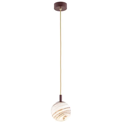 Argon 8452 - Candelabro suspenso ALMIROS 1xE14/7W/230V diâmetro 12 cm alabastro castanho/dourada