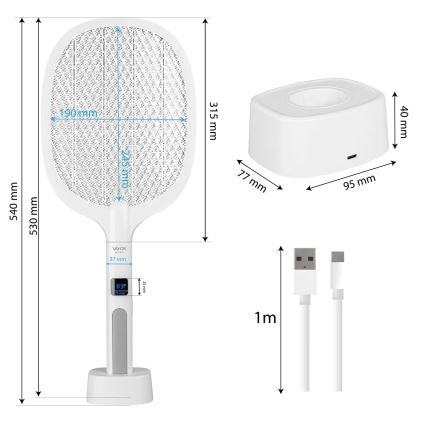 Armadilha elétrica para insetos LED 2em1 com visor LCD 1200 mAh/5V branco