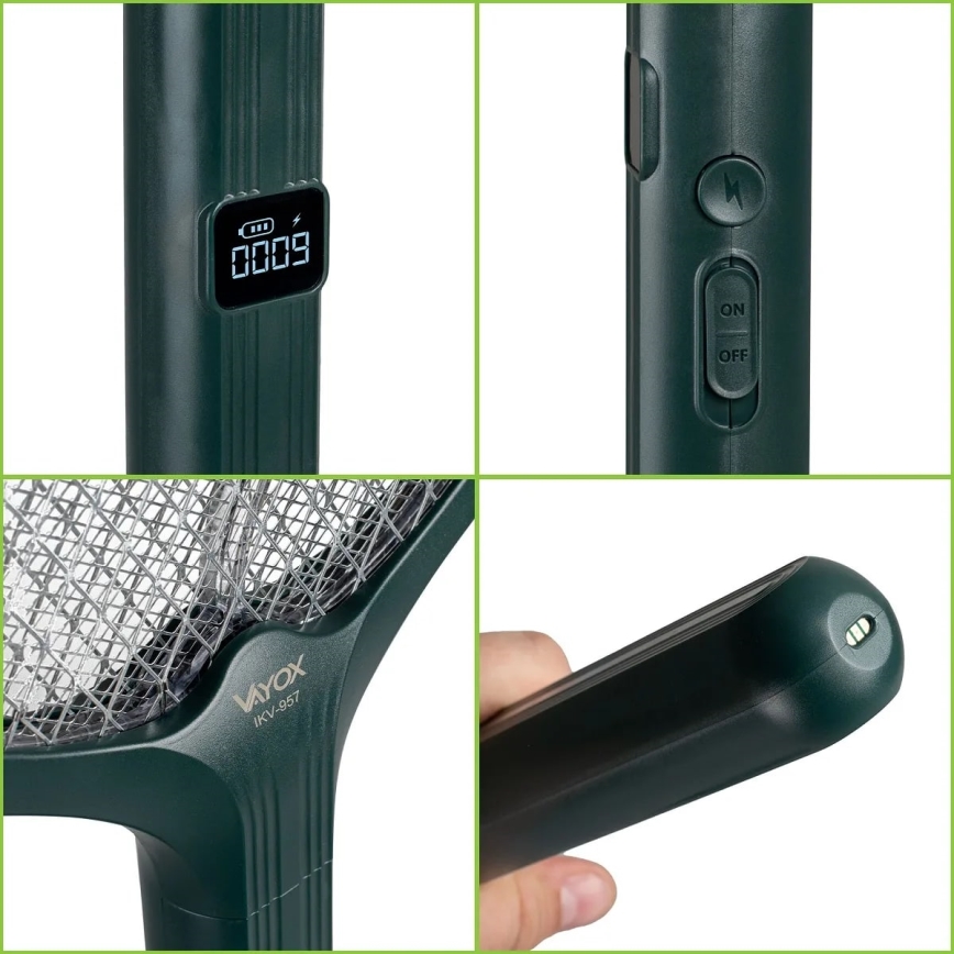 Armadilha elétrica para insetos LED 2em1 com visor LCD 1200 mAh/5V verde