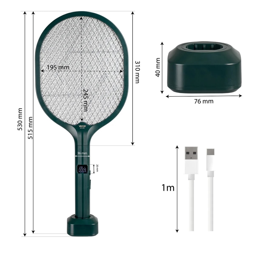 Armadilha elétrica para insetos LED 2em1 com visor LCD 1200 mAh/5V verde