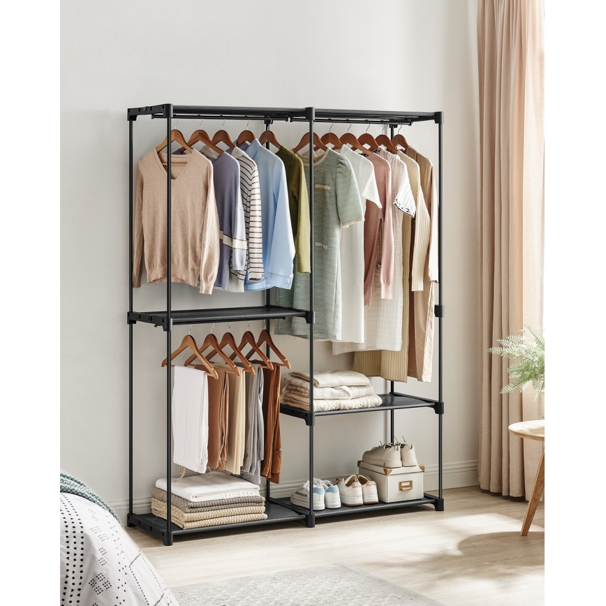 Armário de arrumação com prateleiras e barra para cabides MATIS 138x182 cm, preto