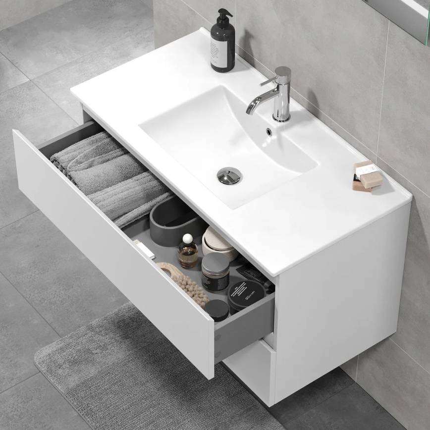 Armário de casa de banho com lavatório HENRY 91 cm branco