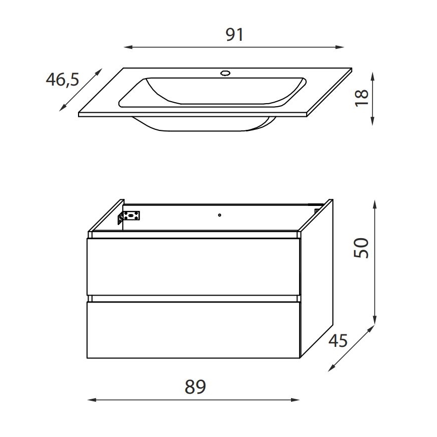 Armário de casa de banho com lavatório HENRY 91 cm branco