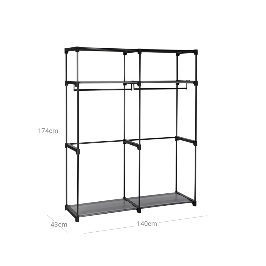 Armário de tecido com prateleiras e varão MATIS 140x174 cm preto