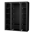 Armário de tecido MATIS 150x175 cm, preto, com prateleiras e barra para cabides
