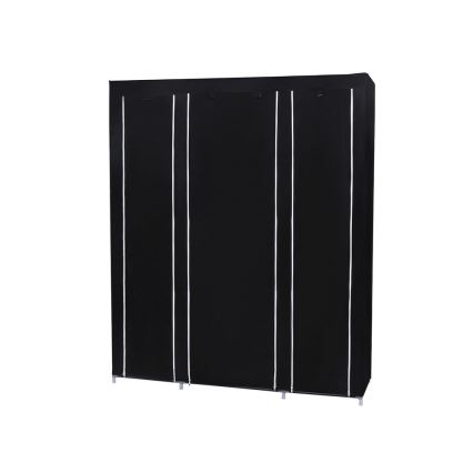 Armário de tecido MATIS 150x175 cm, preto, com prateleiras e barra para cabides