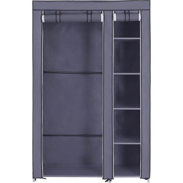 Armário de tecido para arrumação com prateleiras e varão para cabides MATIS 110x175 cm cinzento