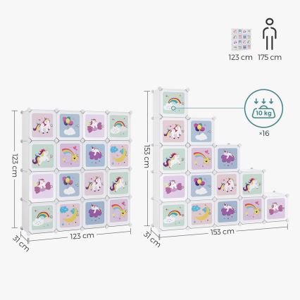 Armário modular infantil com caixas de arrumação ANET colorido