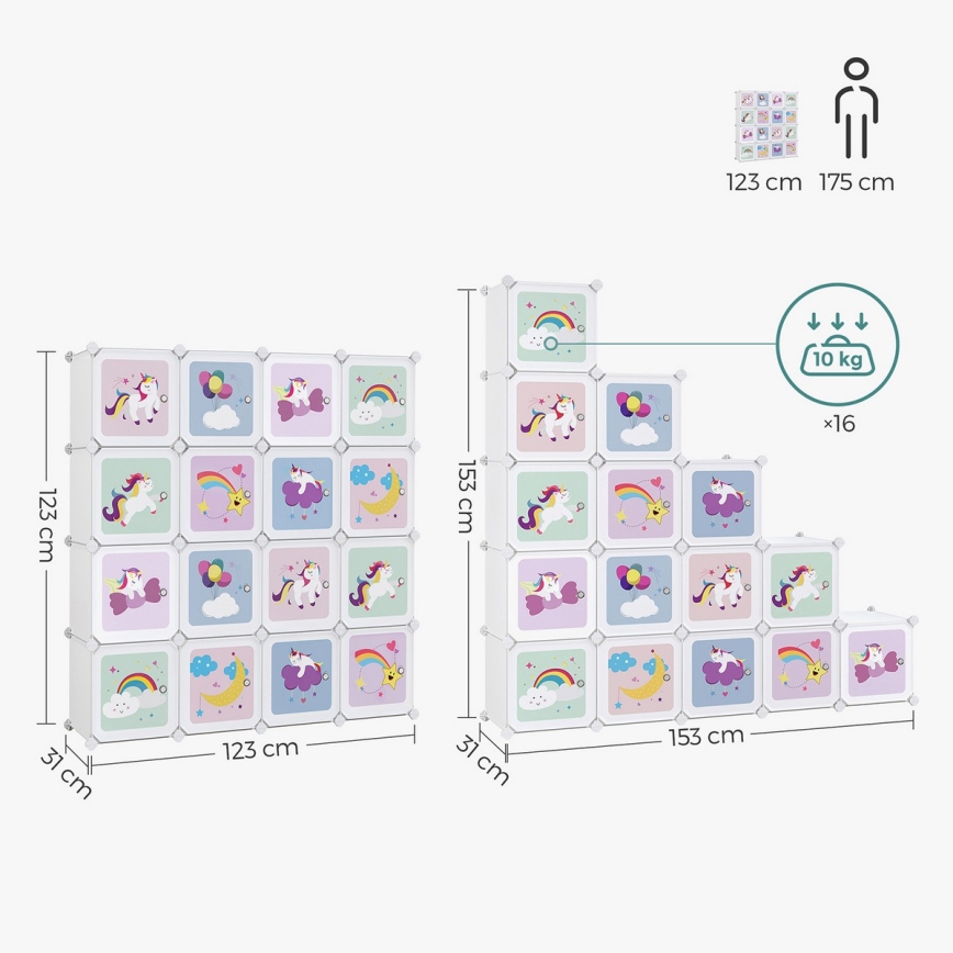 Armário modular infantil com caixas de arrumação ANET colorido