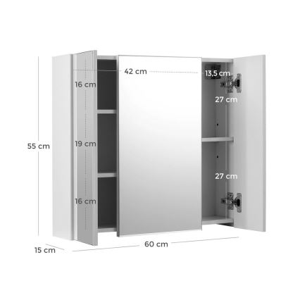 Armário para casa de banho com espelho SKY, branco