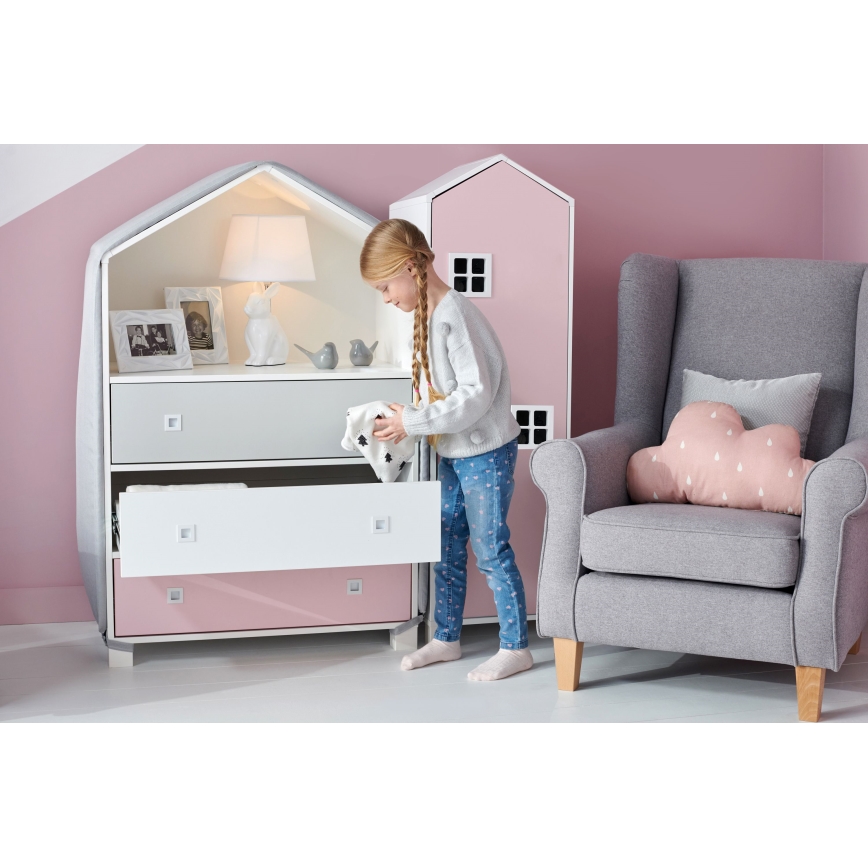 Armário para criança MIRUM 126x80 cm branco/cinzento/rosa