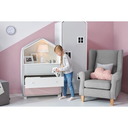 Armário para criança MIRUM 126x80 cm branco/cinzento/rosa