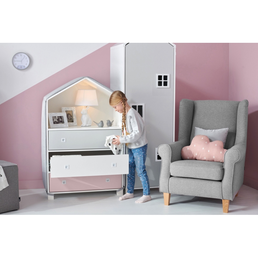 Armário para criança MIRUM 126x80 cm branco/cinzento/rosa