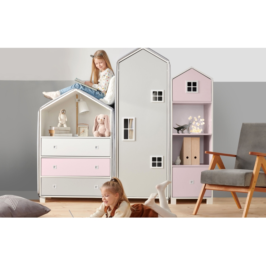 Armário para criança MIRUM 126x80 cm branco/cinzento/rosa