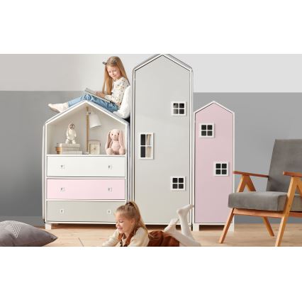 Armário para criança MIRUM 126x80 cm branco/cinzento/rosa