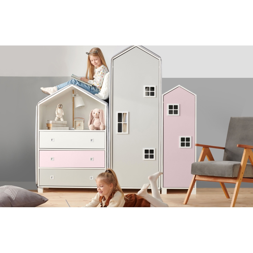 Armário para criança MIRUM 126x80 cm branco/cinzento/rosa