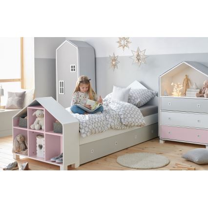 Armário para criança MIRUM 126x80 cm branco/cinzento/rosa