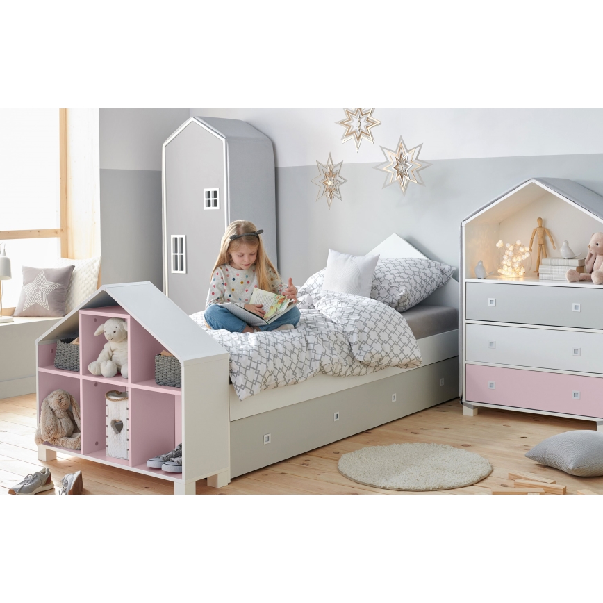 Armário para criança MIRUM 126x80 cm branco/cinzento/rosa