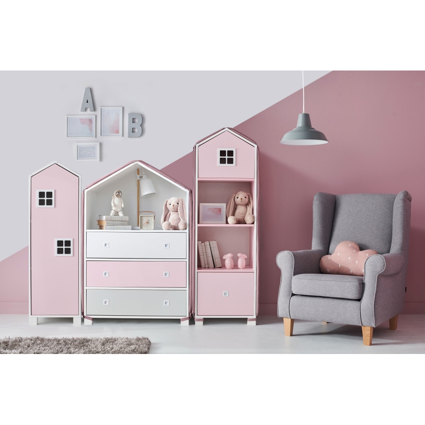 Armário para criança MIRUM 126x80 cm branco/cinzento/rosa