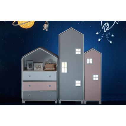 Armário para criança MIRUM 126x80 cm branco/cinzento/rosa
