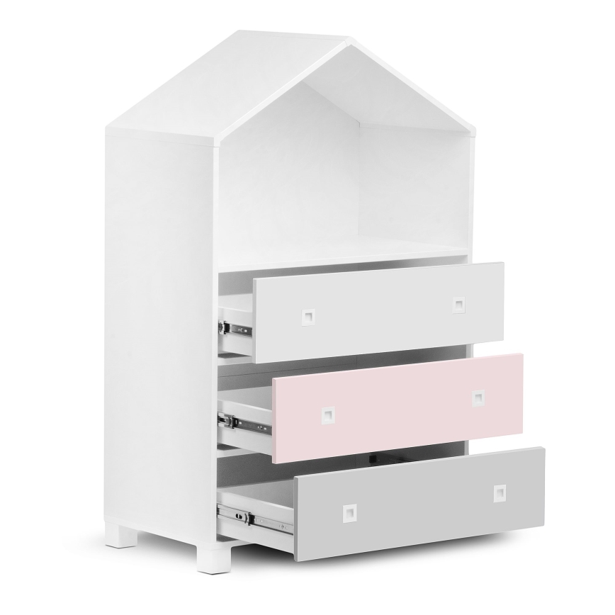 Armário para criança MIRUM 126x80 cm branco/cinzento/rosa