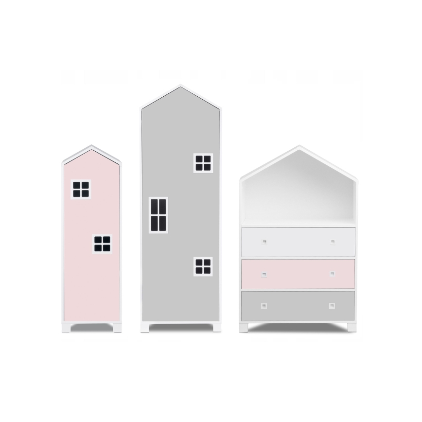 Armário para criança MIRUM 126x80 cm branco/cinzento/rosa