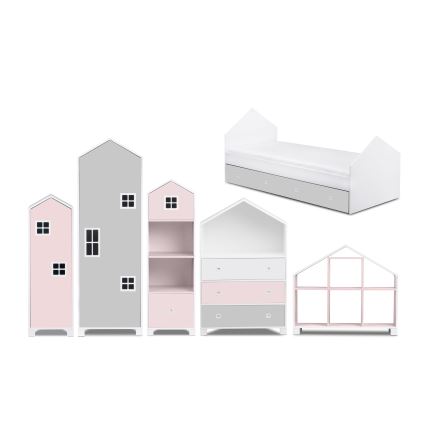 Armário para criança MIRUM 126x80 cm branco/cinzento/rosa