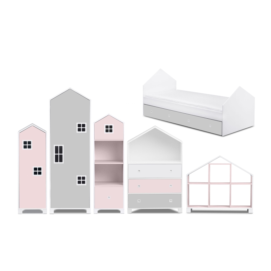 Armário para criança MIRUM 126x80 cm branco/cinzento/rosa