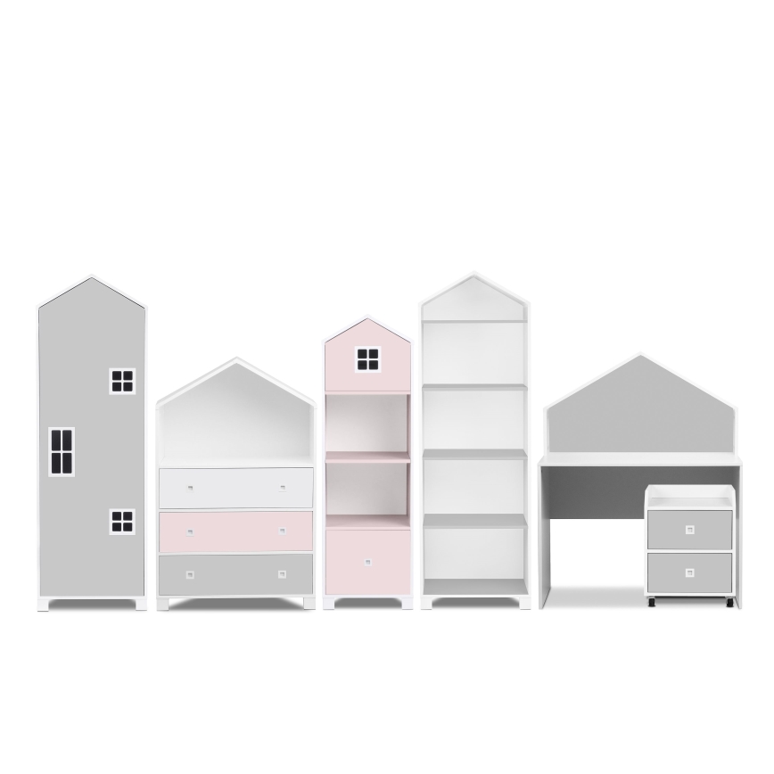 Armário para criança MIRUM 126x80 cm branco/cinzento/rosa