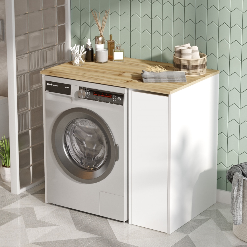 Armário para máquina de lavar com espaço de armazenamento 88,3x93,5 cm branco/nogueira