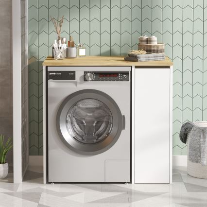 Armário para máquina de lavar com espaço de armazenamento 88,3x93,5 cm branco/nogueira