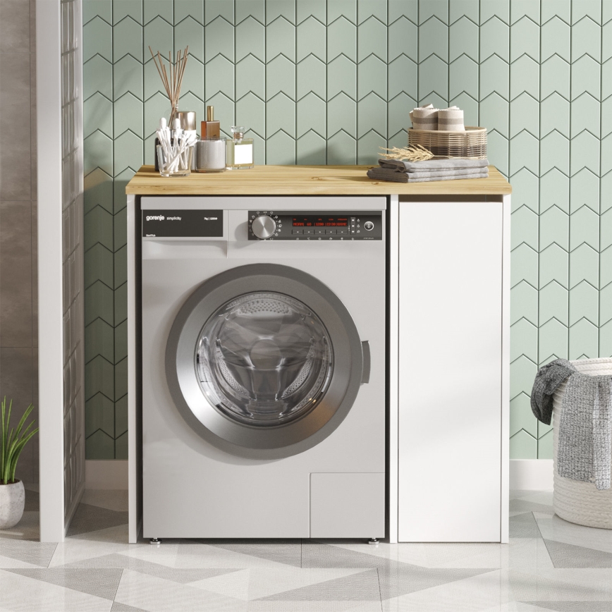 Armário para máquina de lavar com espaço de armazenamento 88,3x93,5 cm branco/nogueira