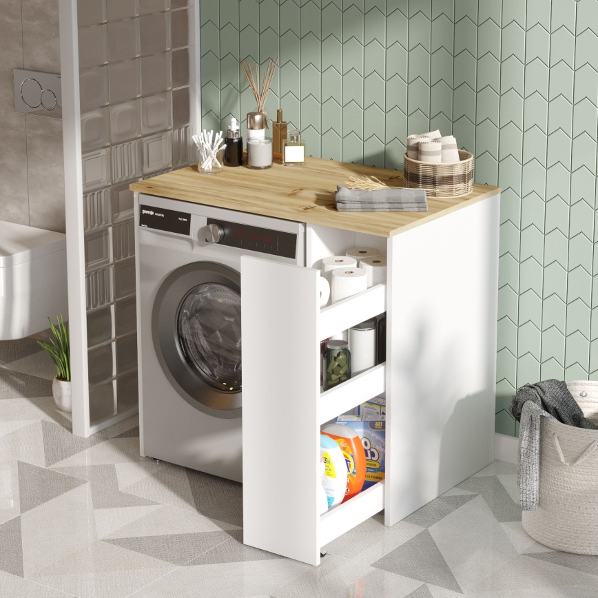 Armário para máquina de lavar com espaço de armazenamento 88,3x93,5 cm branco/nogueira
