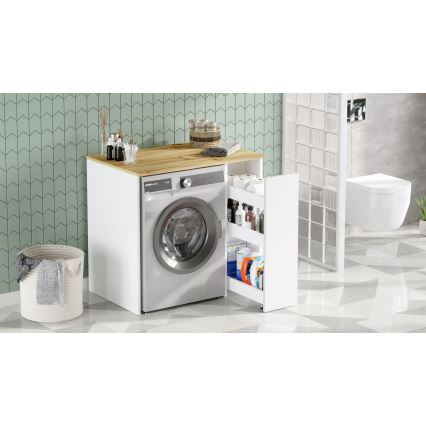 Armário para máquina de lavar com espaço de armazenamento 88,3x93,5 cm branco/nogueira