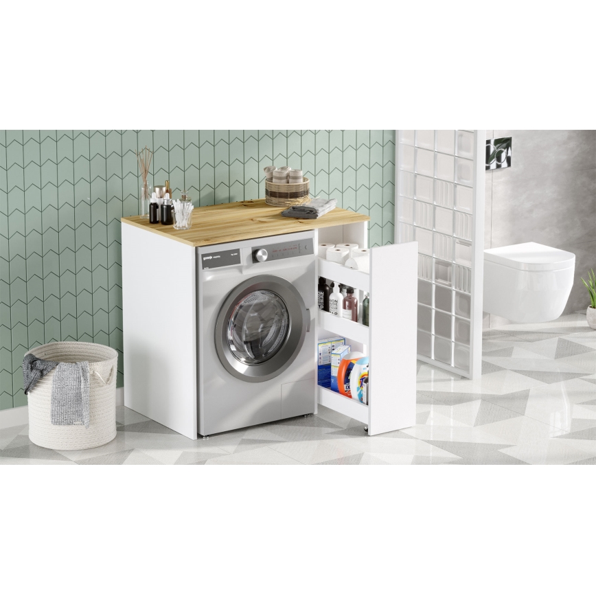 Armário para máquina de lavar com espaço de armazenamento 88,3x93,5 cm branco/nogueira