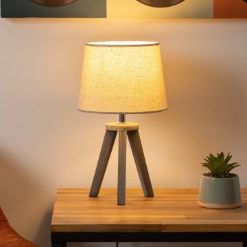 Atmosphera - Candeeiro de mesa MINI 1xE14/25W/230V pinho/bege