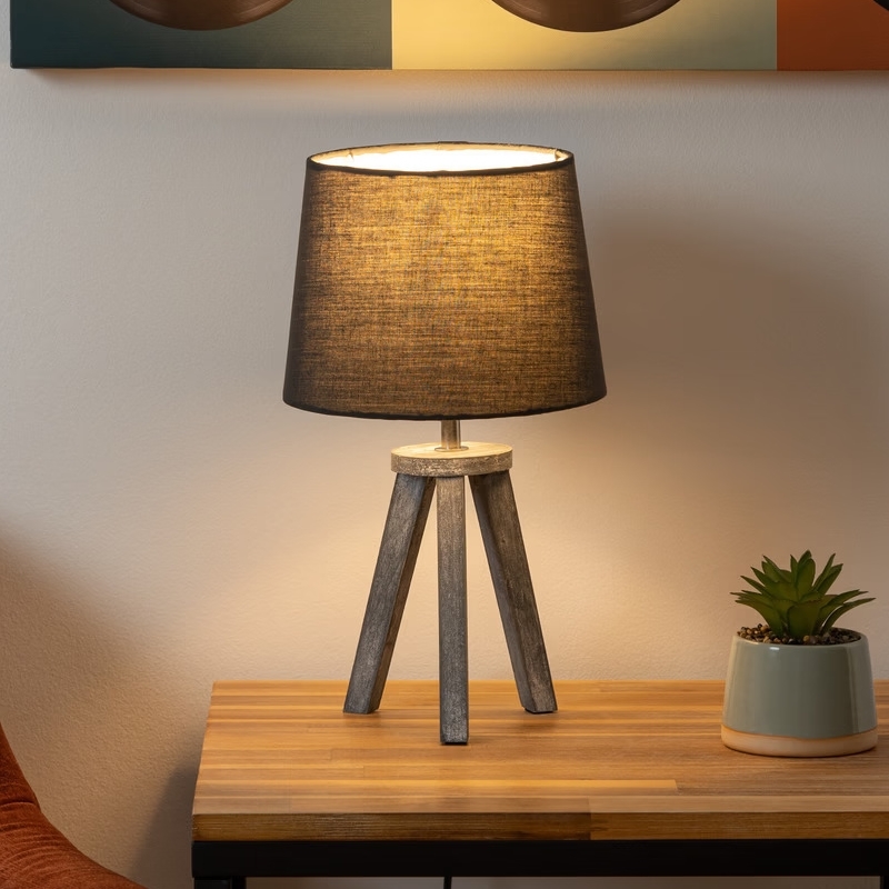 Atmosphera - Candeeiro de mesa MINI 1xE14/25W/230V pinho/cinzento