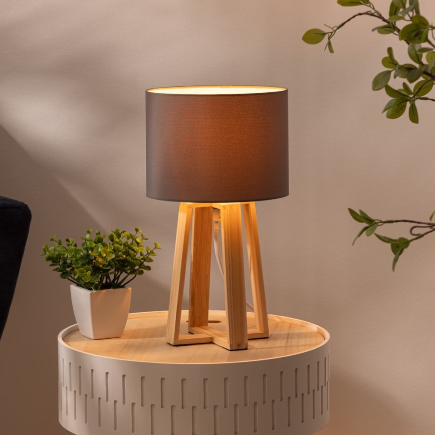 Atmosphera - Candeeiro de mesa MOLU 1xE27/25W/230V pinho/cinzento