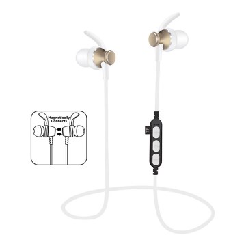 Auriculares Bluetooth com microfone e leitor de MicroSD branco/dourado