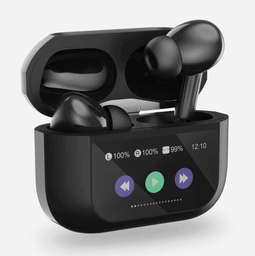 Auriculares sem fios com visor LCD preto