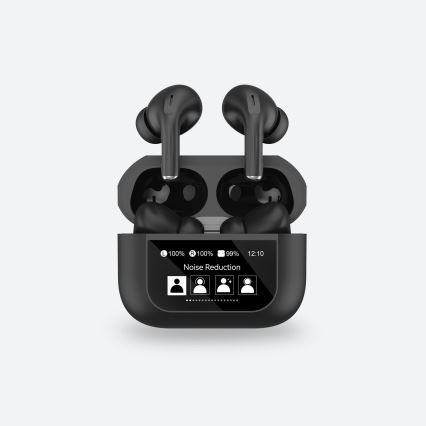 Auriculares sem fios com visor LCD preto