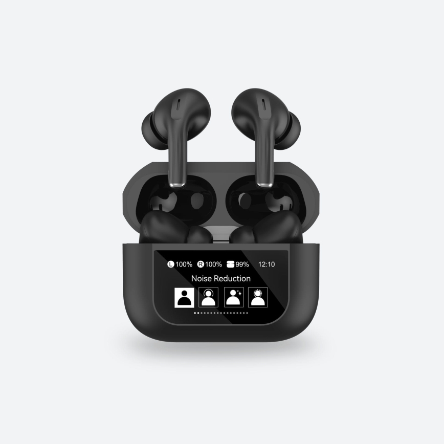 Auriculares sem fios com visor LCD preto